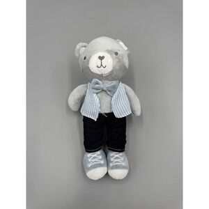 Baby Gear Gray Bear Plush Blue Vest Striped Bow Tie Small 9 Inch Stuffed Animal